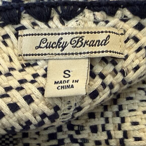 Lucky Brand Pottery Open Front Sweater Cardigan Womens Sz Small Blue Cream Knit - Picture 5 of 6